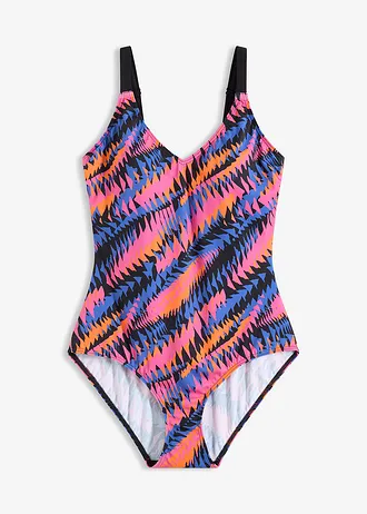 Maillot 1 pièce à encolure V, Couleur: noir graphique