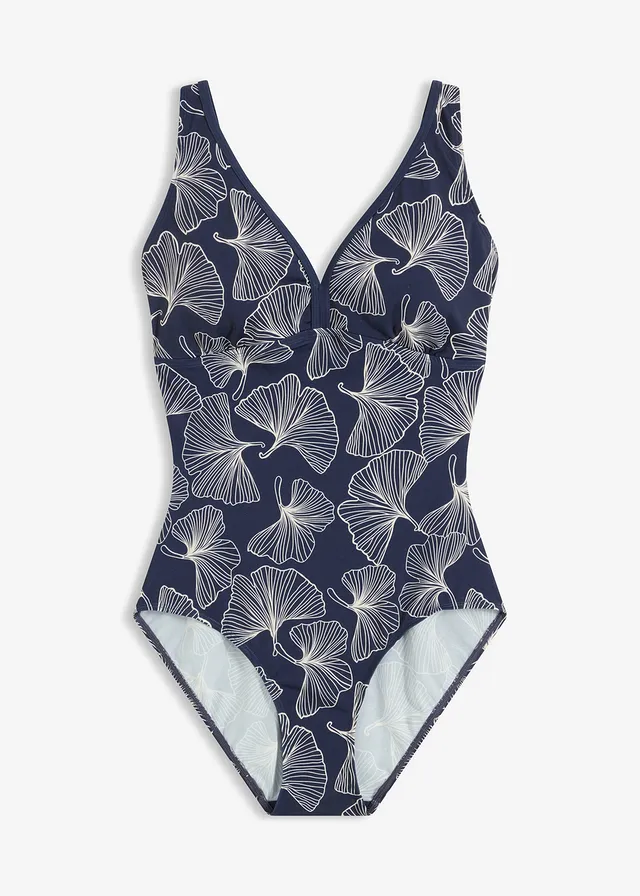 Badpak met V-hals • donkerblauw met print • bonprix online shop