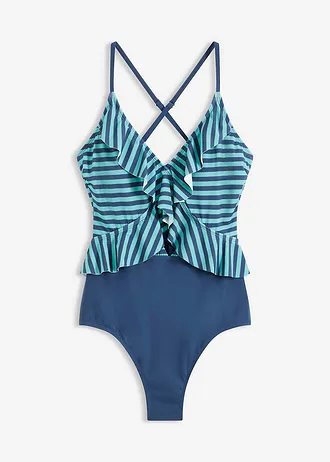 Jednodílné plavky s volánem • hlubinná modro-světlá aqua s proužky • bonprix obchod