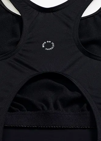 Costum de baie sport cu uscare rapidă, cu racerback • negru/albastru-briliant • magazin bonprix