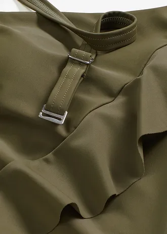 One-shoulder badpak met volant • donkerolijfgroen • bonprix online shop