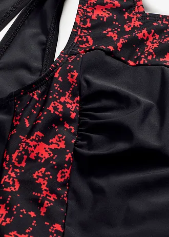 Medium corrigerend badpak met vierkante hals • zwart/rood grafische print • bonprix online shop