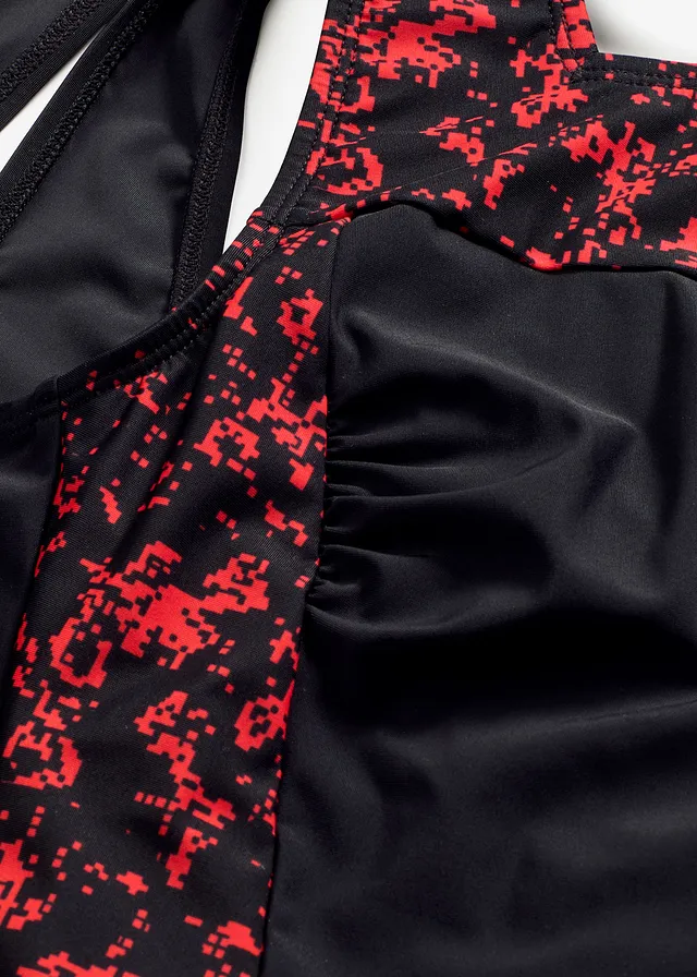 Maillot 1 pièce sculptant à encolure carrée, maintien modéré • noir-rouge graphique • product-page.page-title-suffix