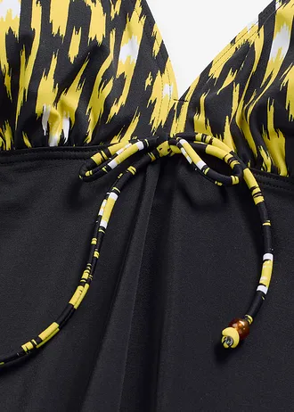 Costum de baie tankini cu bretele late (set/2piese) • negru/galben grafic • magazin bonprix