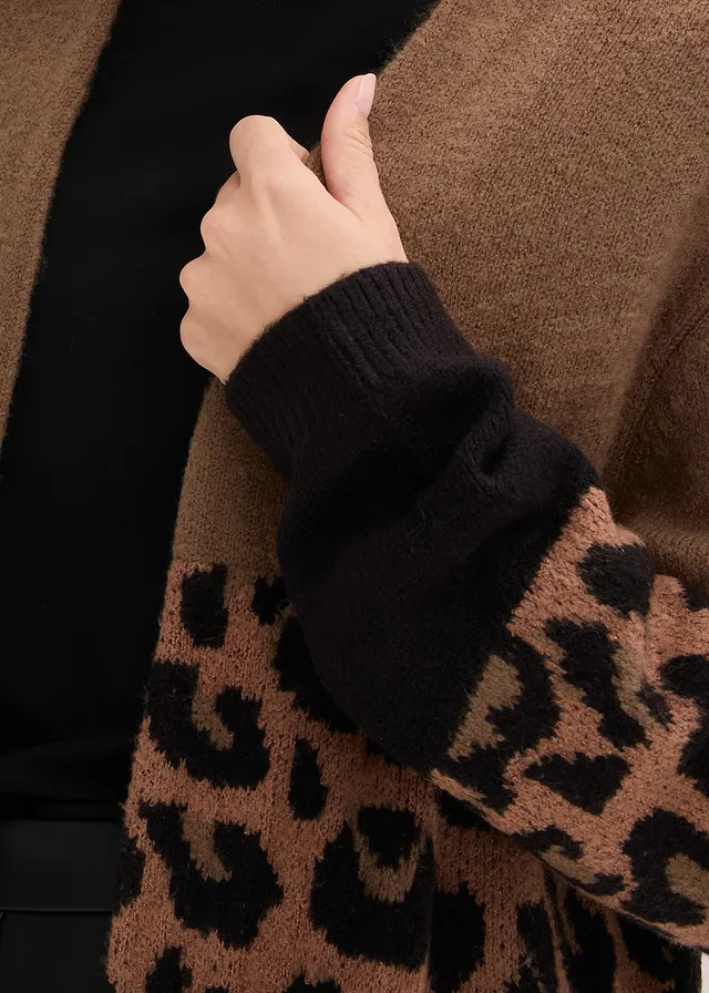 Gilet long en maille • marron clair-noir léopard • product-page.page-title-suffix