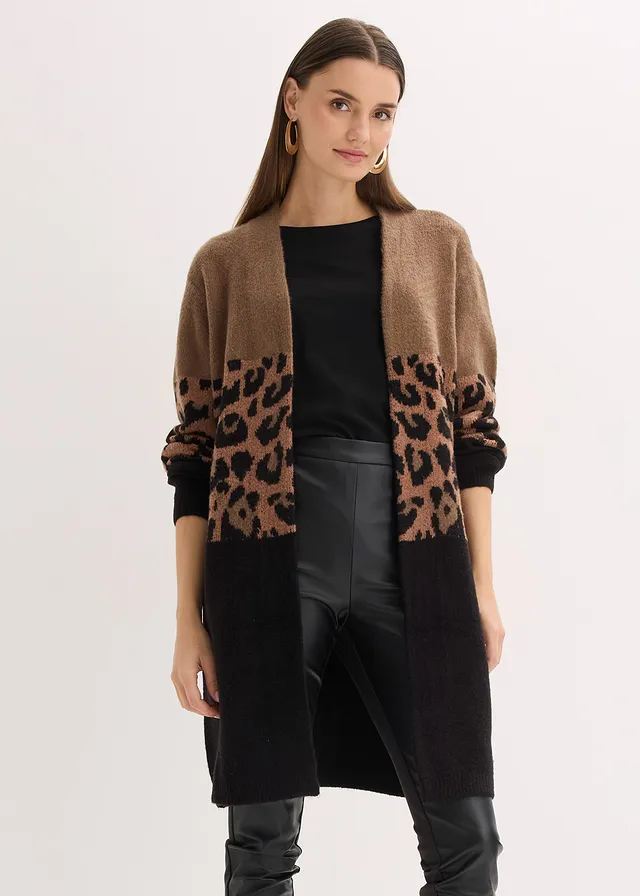 Gilet long en maille • marron clair-noir léopard • product-page.page-title-suffix