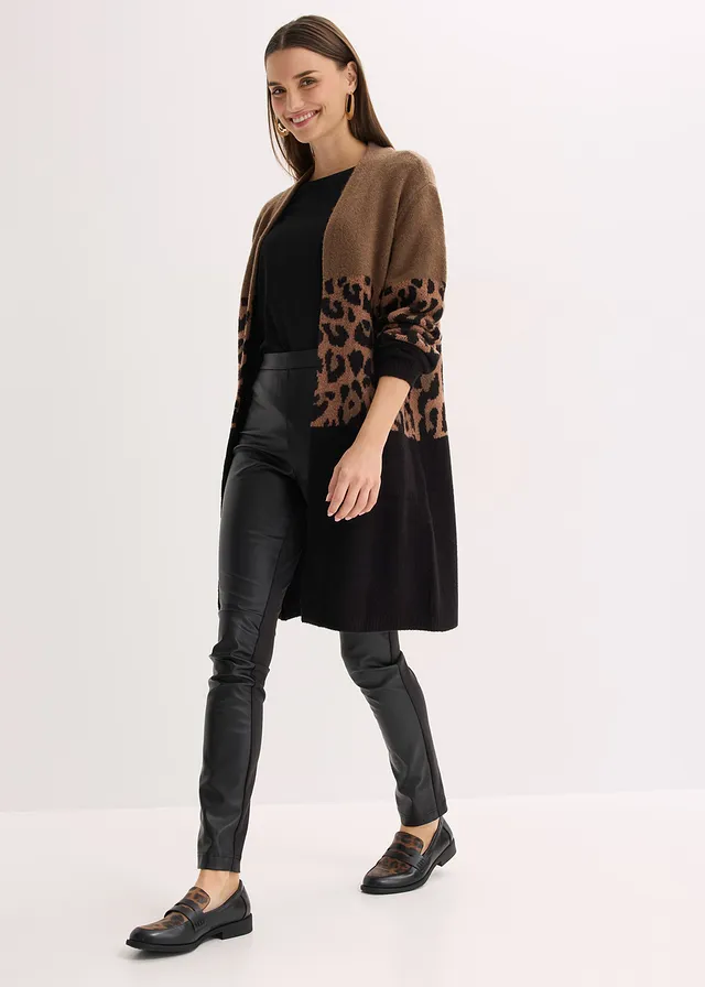 Gilet long en maille • marron clair-noir léopard • product-page.page-title-suffix