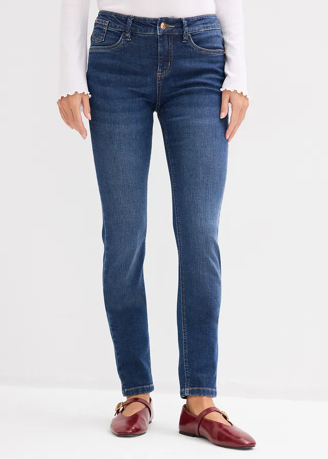Skinny jeans mid waist, biologisch katoen • donkerblauw denim used • product-page.page-title-suffix