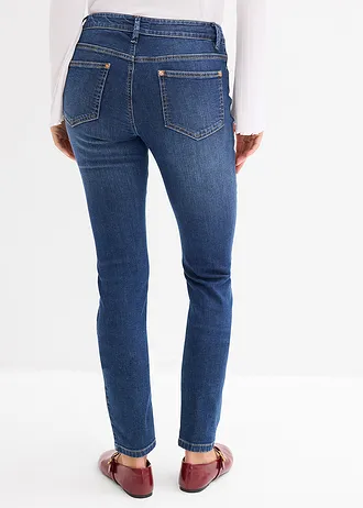 Blugi skinny cu talie medie, bumbac organic • bleumarin denim uzat • magazin bonprix