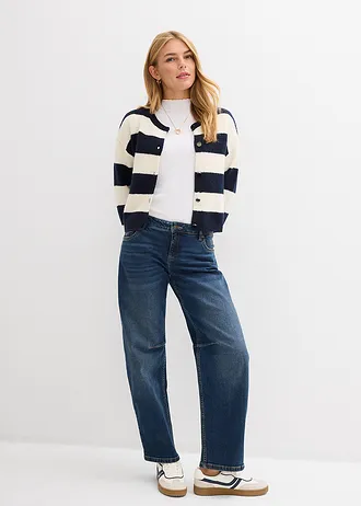 Fijngebreid kort vest • wolwit-donkerblauw • bonprix online shop