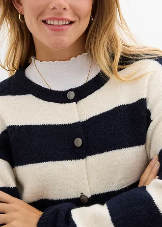 Fijngebreid kort vest • wolwit-donkerblauw • bonprix online shop