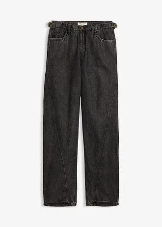 Balonové džíny, Mid Waist, barva: černý denim used