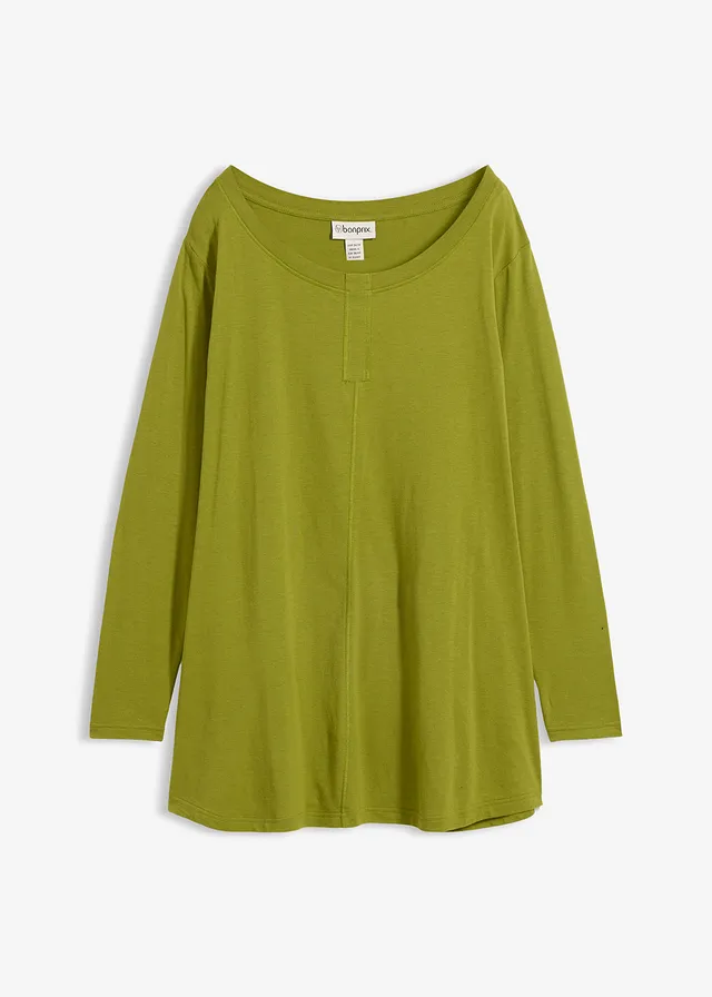 Shirt met lange mouwen van katoen/viscose-mengsel • mosgroen • bonprix online shop