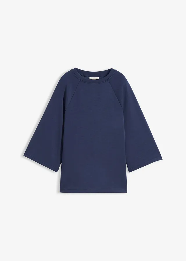 Bluză tricot boxy din material scuba, cu inserție elastică • bleumarin • magazin bonprix