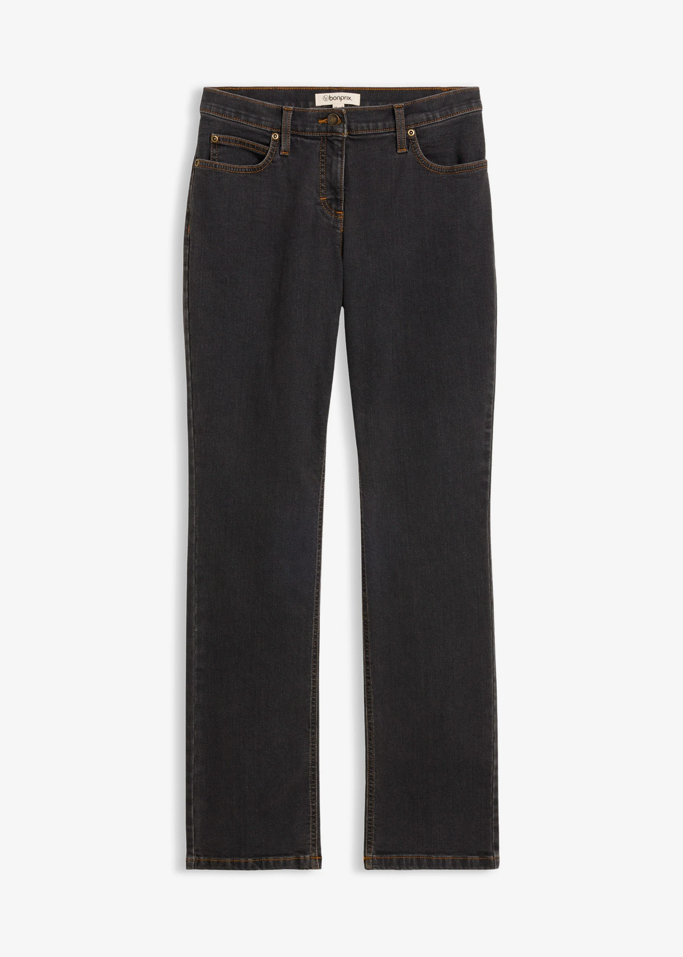 Mid waist stretch jeans, straight • zwart denim • bonprix online shop