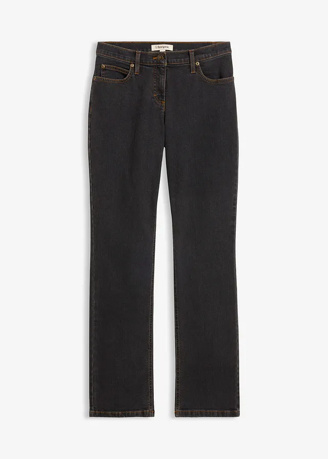 Mid waist stretch jeans, straight • zwart denim • bonprix online shop
