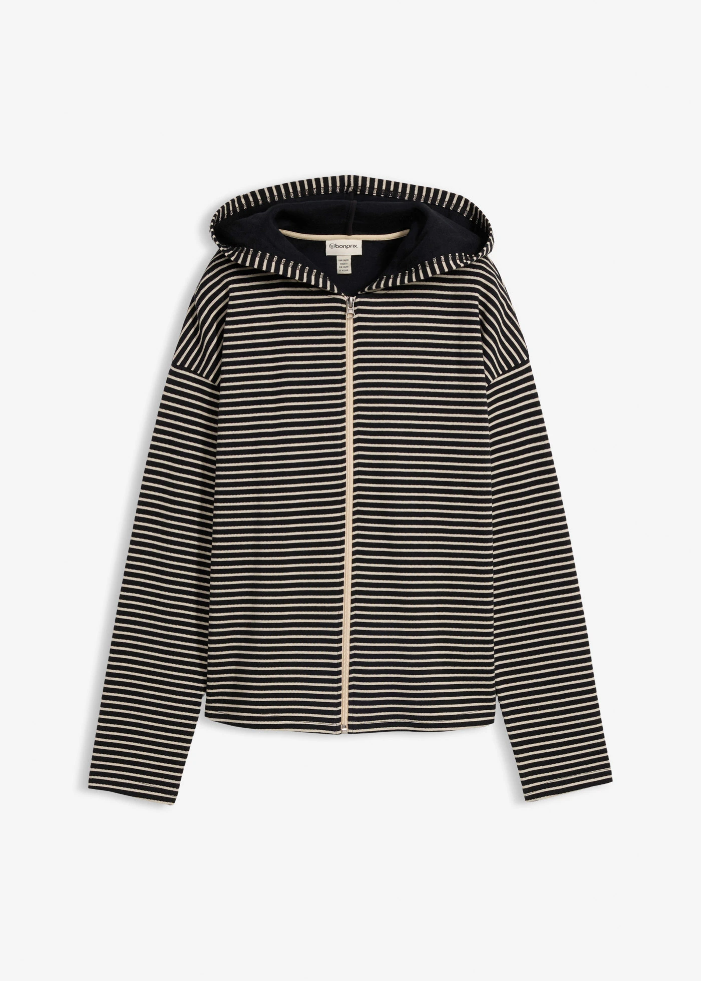 Jachetă casual în dungi, din material cu bumbac • negru-bej nisipiu mat dungat • magazin bonprix