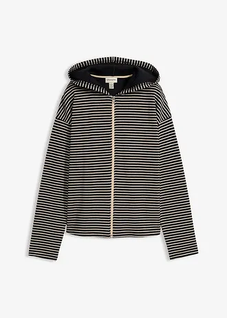 Jachetă casual în dungi, din material cu bumbac • negru-bej nisipiu mat dungat • magazin bonprix