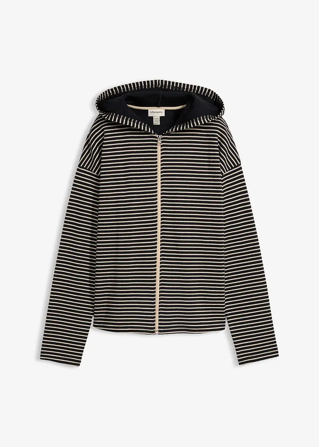 Bluza rozpinana w paski z mieszanki bawełny • czarny-jasny piaskowy w paski • sklep bonprix