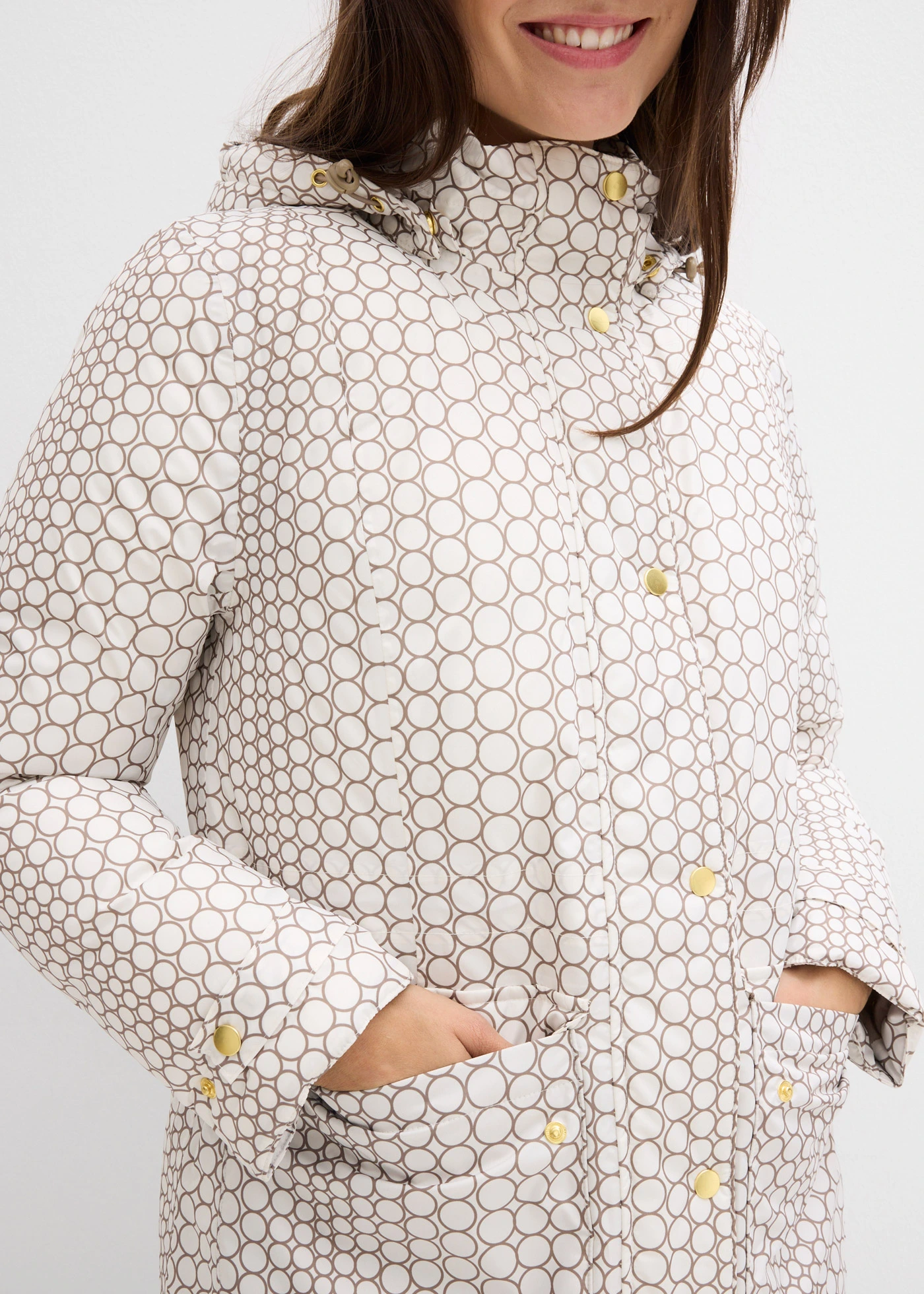 Lange outdoorjas, waterdicht • parelwit met print • bonprix online shop