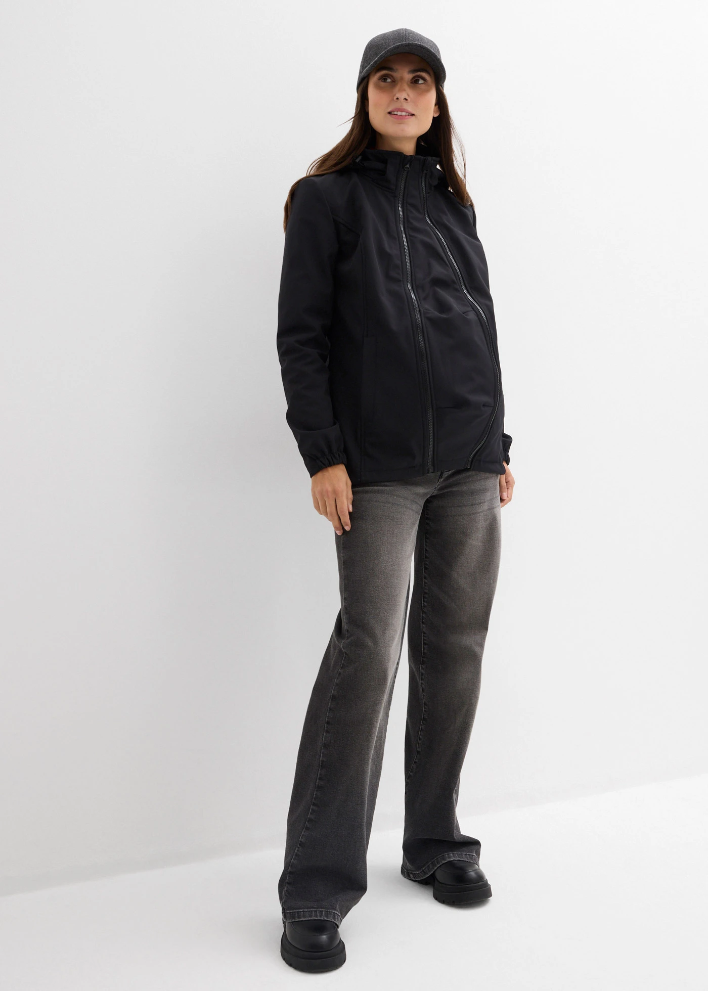 Veste de grossesse en softshell avec fonction portage devant et derrière • noir • Boutique bonprix