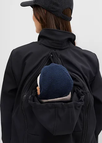 Geacă din softshell 4 în 1 cu inserție pentru bebeluș, pentru purtare în față sau în spate • negru • magazin bonprix