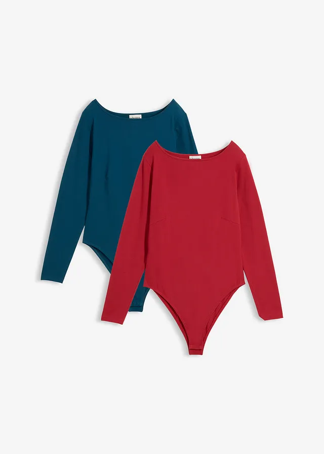 Body cu mâneci lungi (set/2 buc.) • albastru-petrol-roșu-cireașă • magazin bonprix