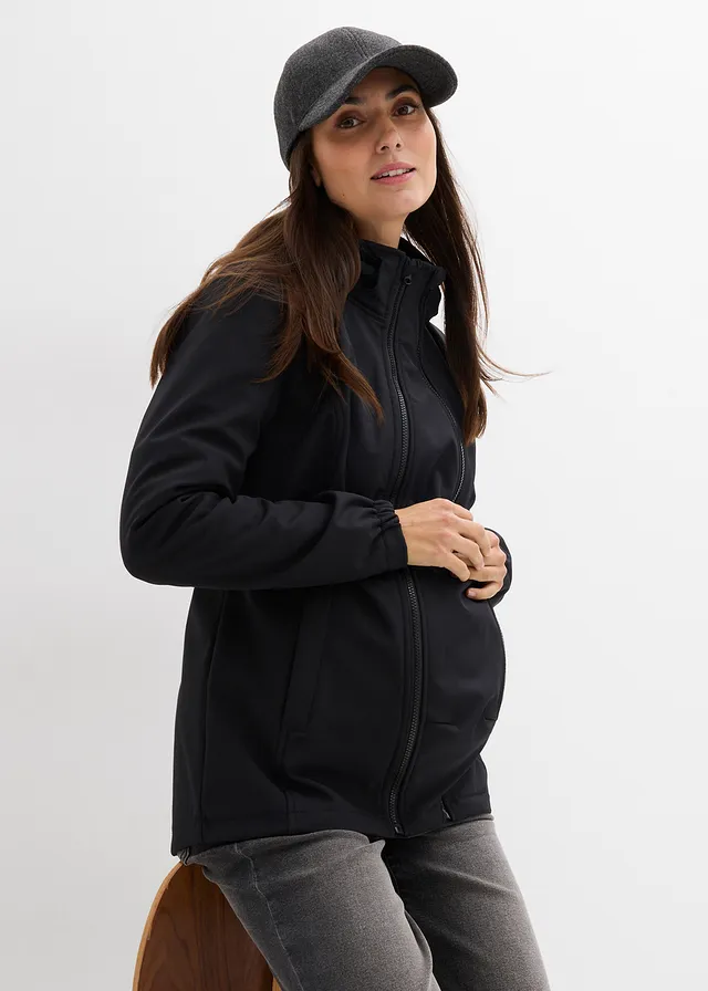 Geacă din softshell 4 în 1 cu inserție pentru bebeluș, pentru purtare în față sau în spate • negru • magazin bonprix