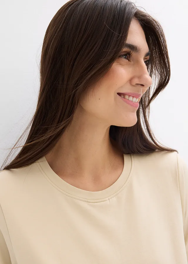 Bluză de gravide și de alăptare din bumbac organic (set/2 buc.) • bej nisipiu mat+negru • magazin bonprix