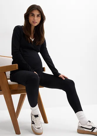 Těhotenské zavinovací triko a pohodlné legíny (2dílná souprava) • černá • bonprix obchod