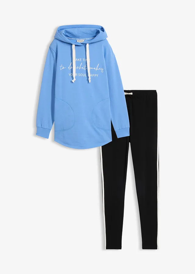Costum de sport cu bluză lungă și colanți (set/2 piese) • albastru mediu/negru • magazin bonprix