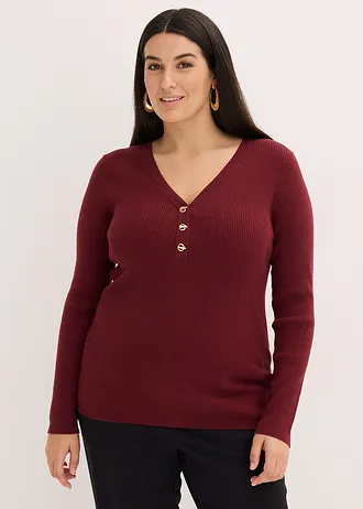 Pull côtelé en viscose mélangée, Couleur: rouge rubis