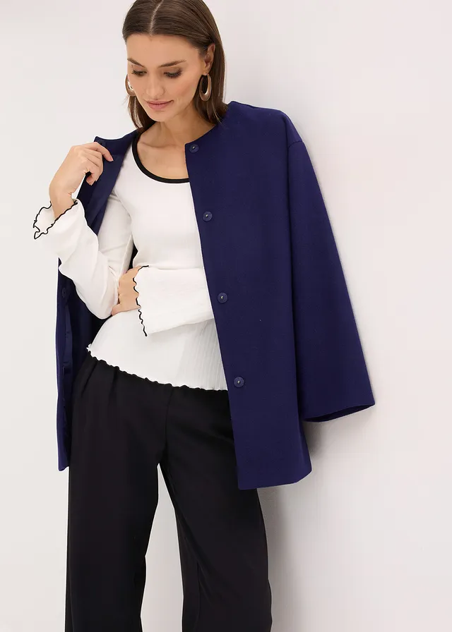 Geribd longsleeve met strikdetail wolwit met zwart