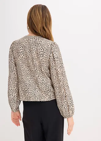 Blouse in een viscosemix, Kleur: wolwit-zwart gedessineerd