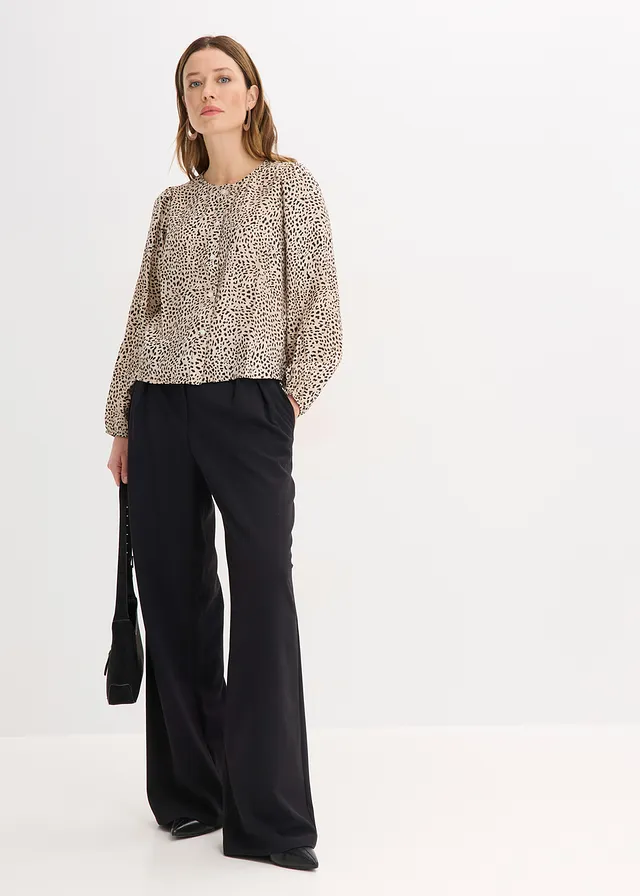 Blouse en viscose majoritaire, Couleur: écru-noir léopard