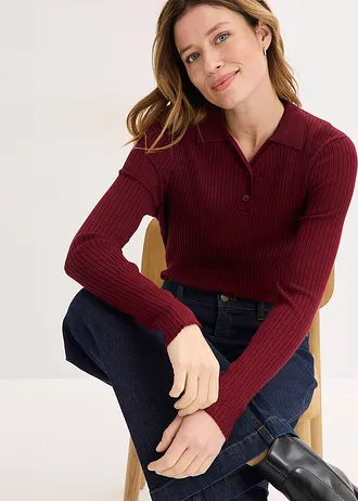 Polo en fine maille à boutons • rouge rubis • Boutique bonprix