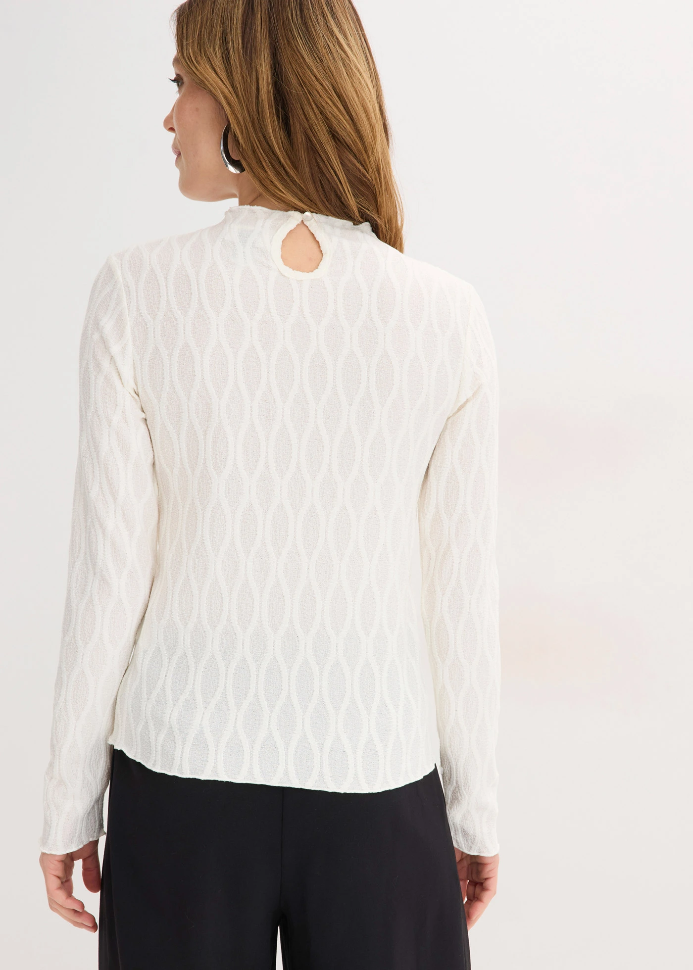 Gestructureerde longsleeve • wolwit • bonprix online shop