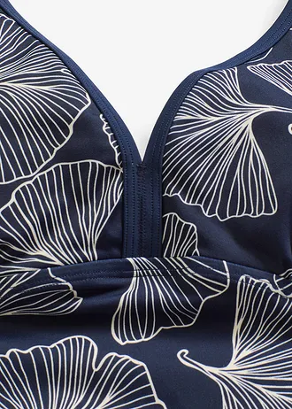 Maillot 1 pièce à encolure V • bleu foncé imprimé • Boutique bonprix