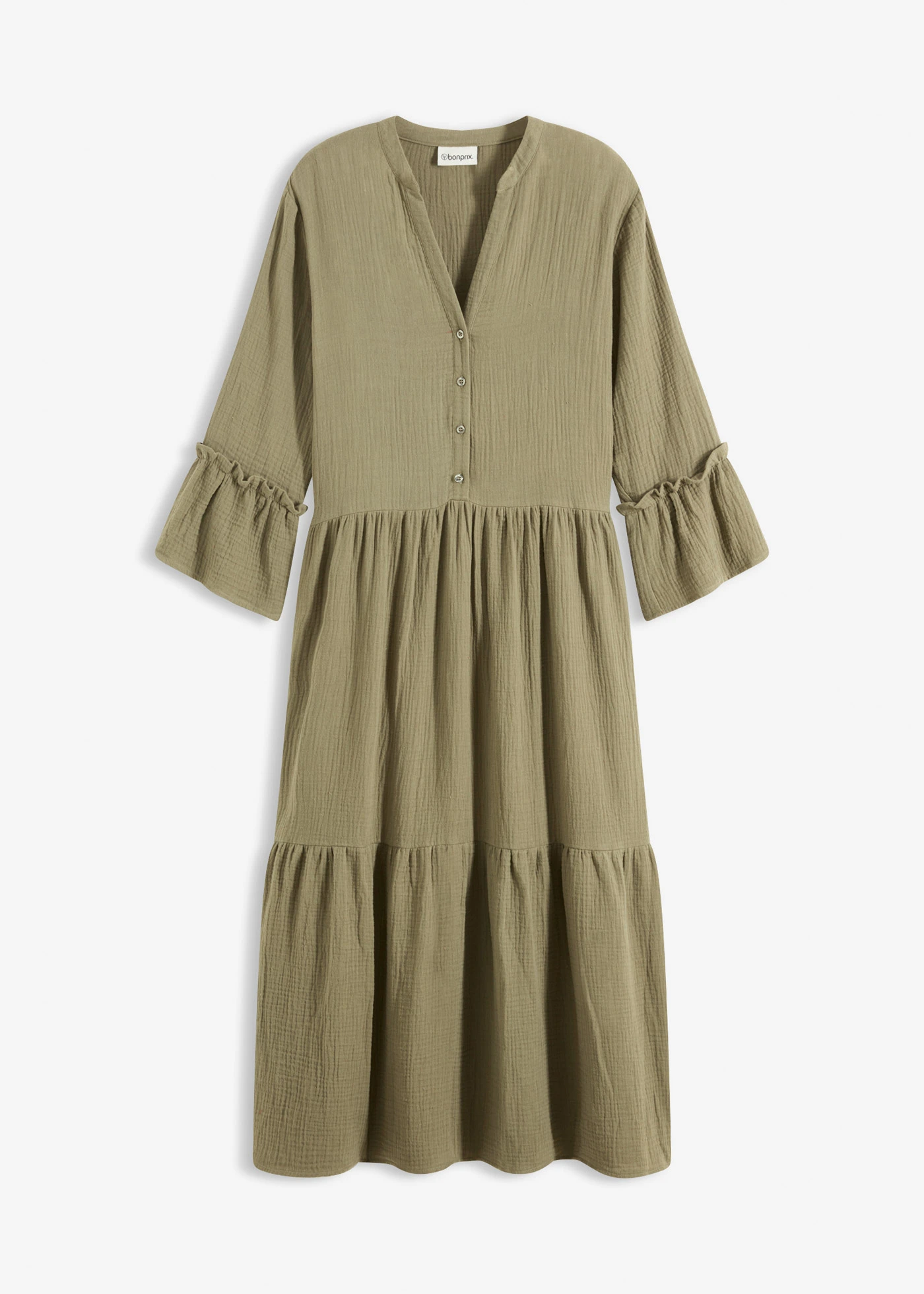 Maxi jurk van mousseline • olijfgroen • bonprix online shop