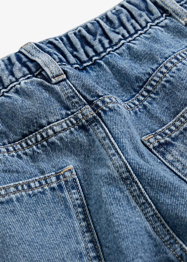 Wide leg cargojeans, mid waist, Kleur: blauw denim