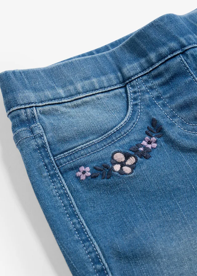 Jegging mid waist super strech met comfortband, Kleur: middelblauw denim