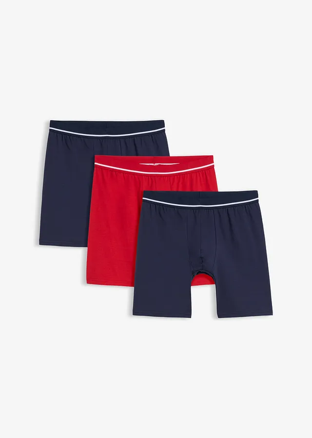 Lot de 3 boxers coton • bleu foncé+rouge • Boutique bonprix
