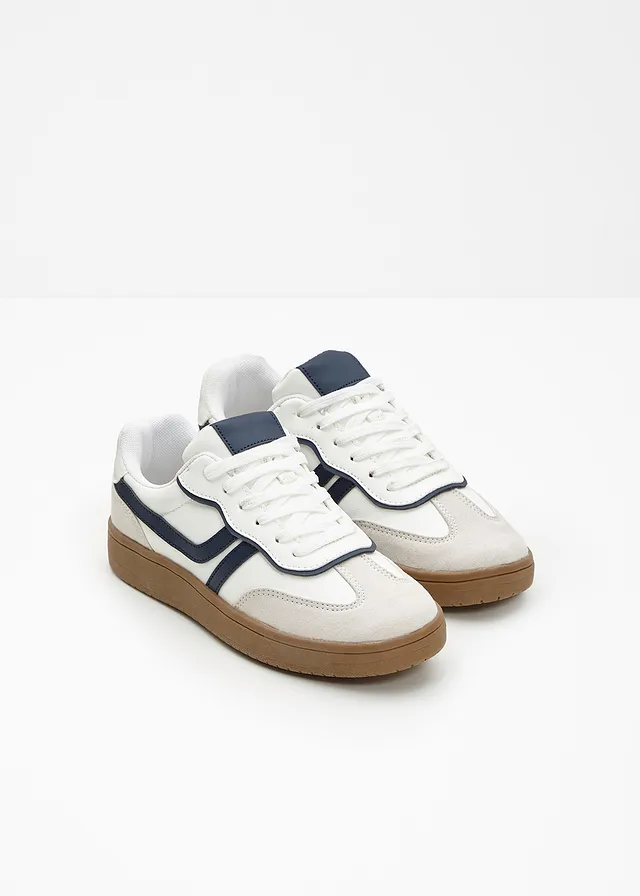 Sneakers in retrolook, Kleur: parelwit-donkerblauw