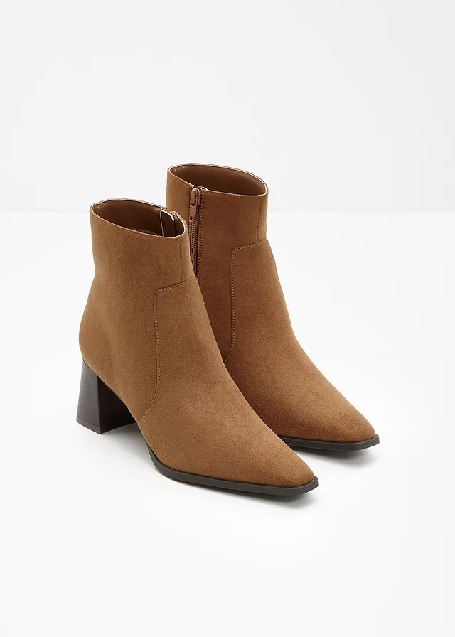 Enkellaarsjes met blokhak, Kleur: bruin
