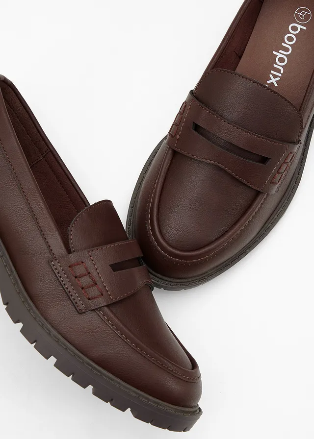 Mocassins à semelle crantée, Couleur: marron