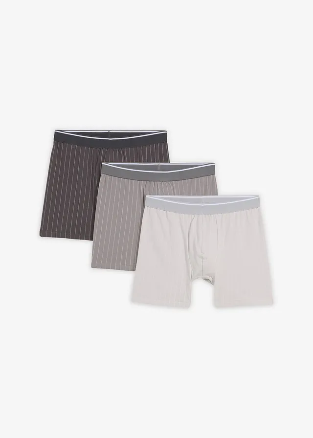 Lot de 3 boxers, Couleur: argenté mat + gris + gris ardoise + écru rayé
