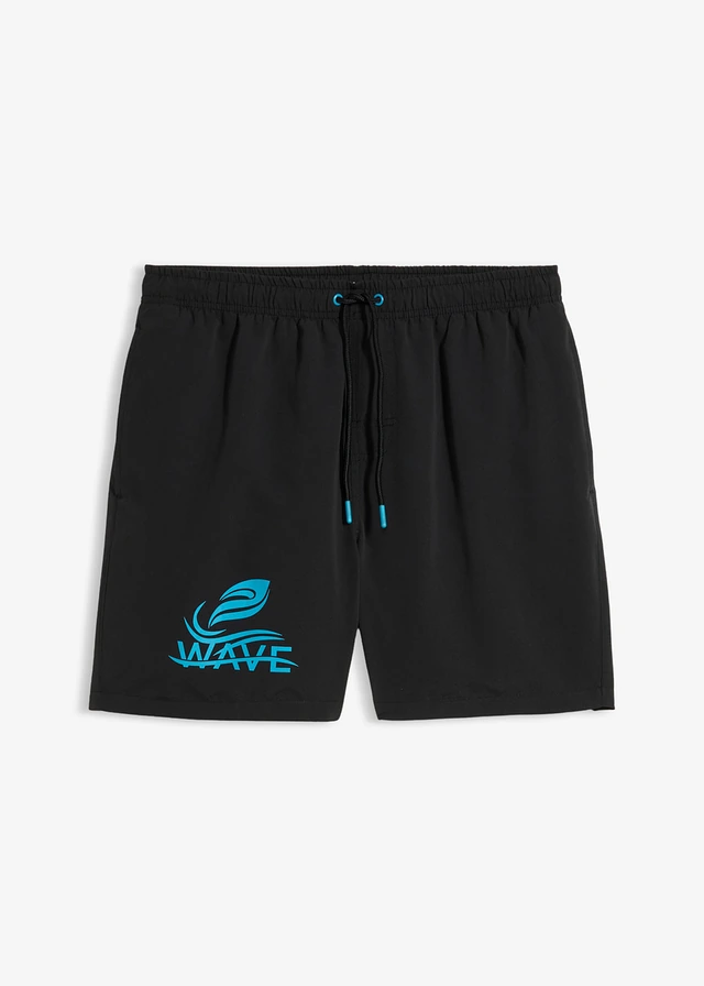 Zwemshort met print, Kleur: zwart-donkerturkoois
