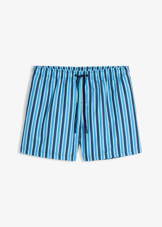 Zwemshort met zijzakken, Kleur: blauw-groen gestreept