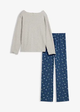 Pyjama met zacht katoen • lichtgrijs gemêleerd+indigo gebloemd • bonprix online shop