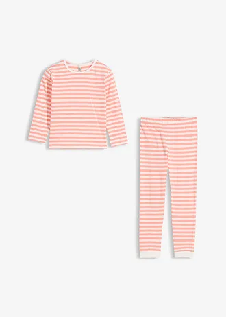 Pijama din bumbac moale • ecru-roz-coral cu dungi orizontale • magazin bonprix